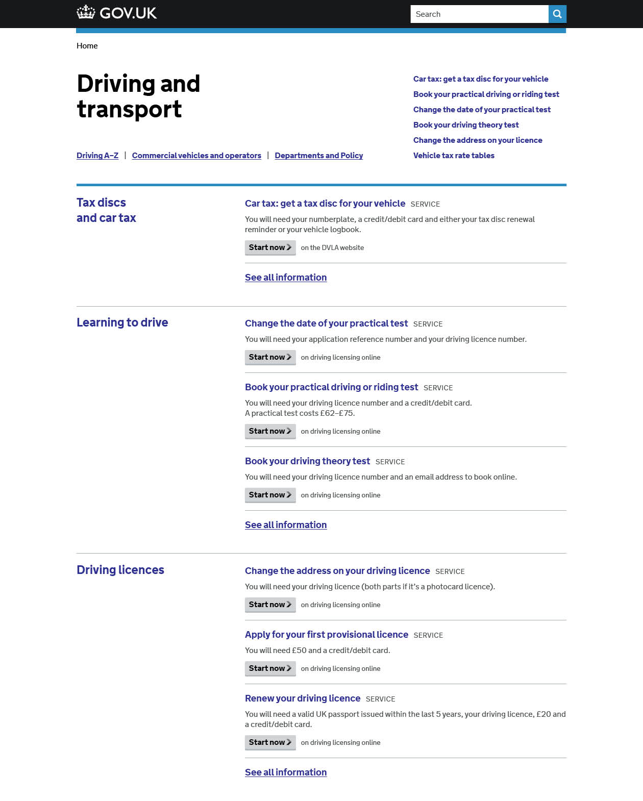 Prototype Driving and Transport category page