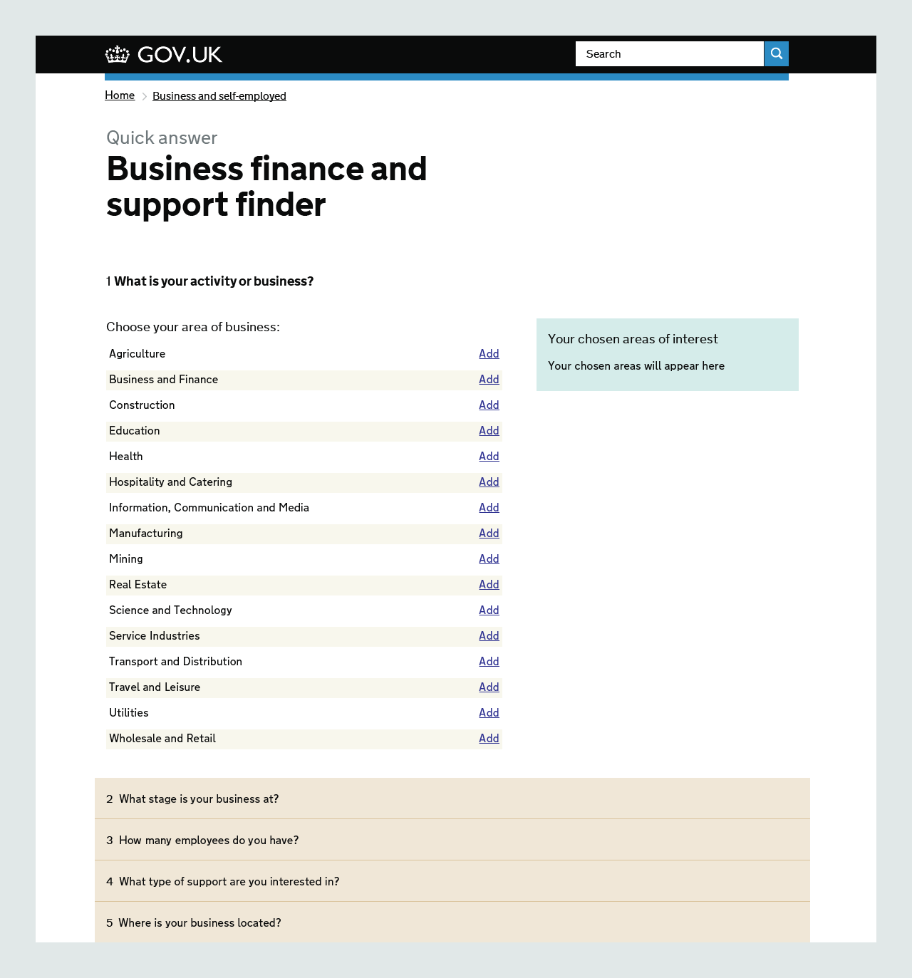 The previous iteration of the business finance and support finder