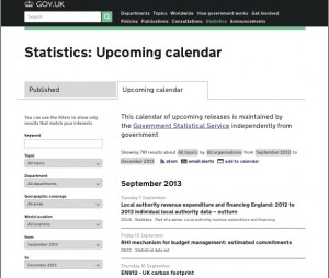 A mockup of the statistics release calendar on GOV.UK