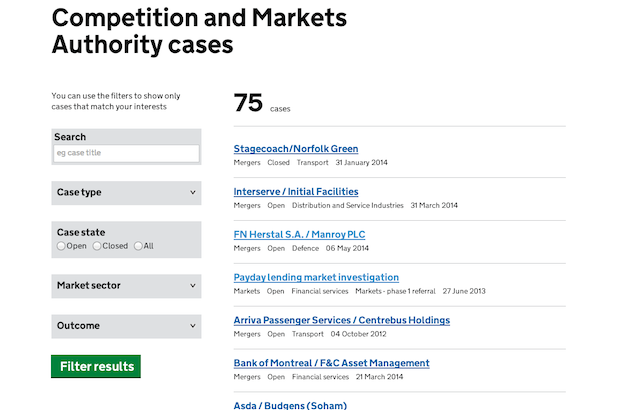 Competition and Markets Authority case finder