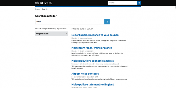 noise unified search GOV.UK