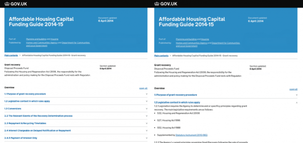 Section page (open and closed headings)