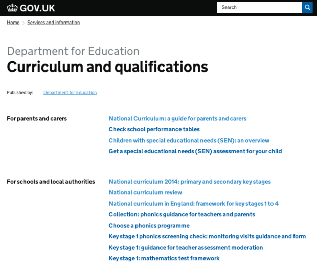 DfE curriculum - model 1