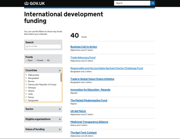 International development funding finder