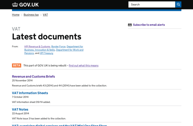 VAT Latest documents page on GOV.UK