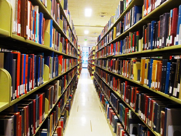 Image of library stacks. Credit: Beth Jusino