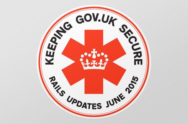 A mission patch sticker "keeping GOV.UK secure: rails updates June 2015"