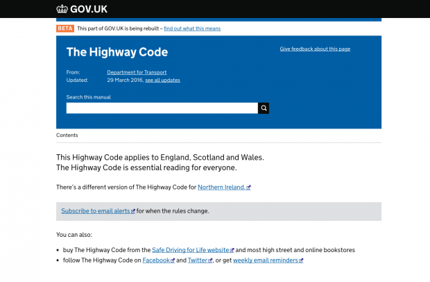 The Highway Code uses the 'manuals format