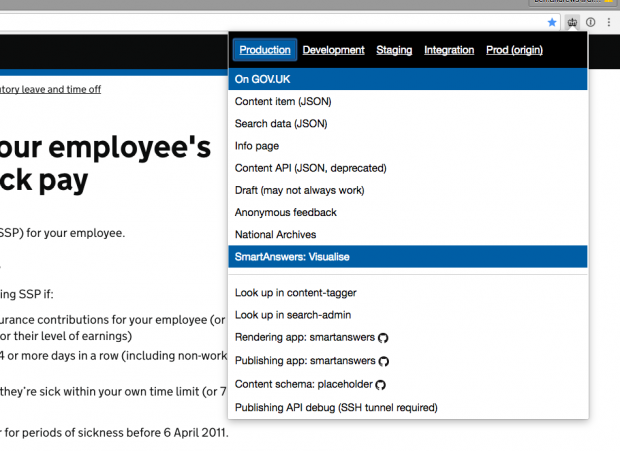 Screen shot of extension dropdown, with SmartAnswer Visualise option highlighted.