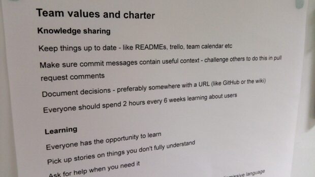 Team values and charter