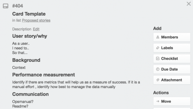 Trello story template card