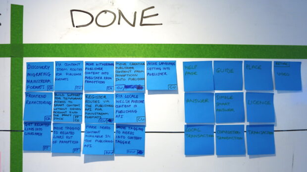 The team's kanban board showing the migration tasks that have been done