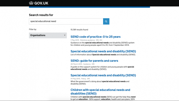 A screenshot from GOV.UK showing examples of similar titles on a search results page