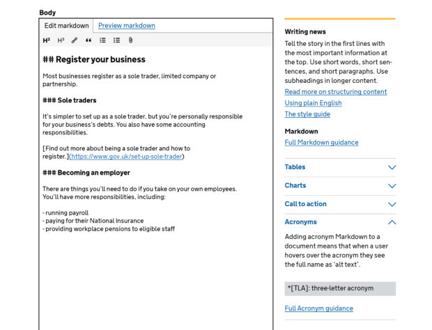 A prototype shows the new markdown feature, with an icon-based taskbar for the most common styles.