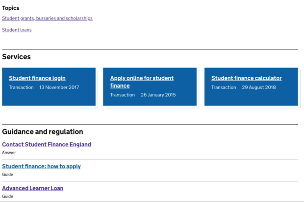 Screenshot of 'Services' and 'Guidance and regulation' supergroups