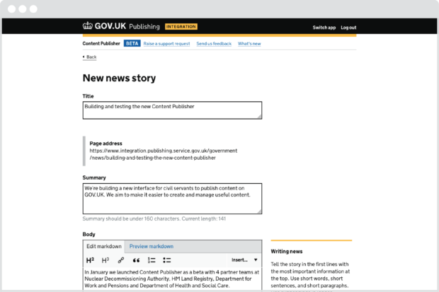 Screenshot of the Content Publisher interface