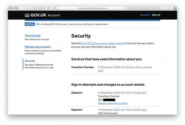 Security webpage