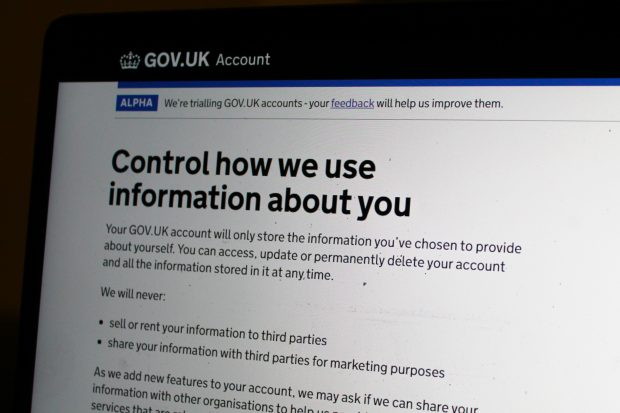 Laptop screen showing a GOV.UK page titled “Control how we use information about you”