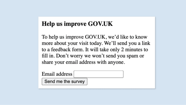 Feedback survey sign up form when CSS and JavaScript are unavailable