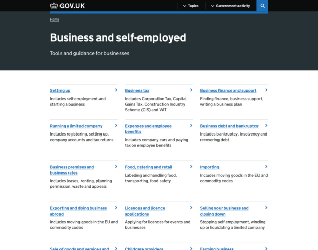 The new design for topic pages with subtopics arranged in a grid of links