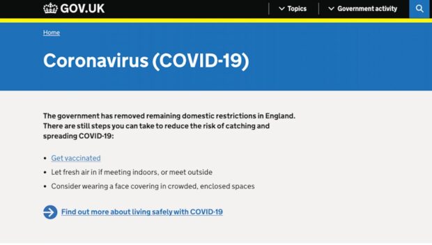 Screenshot of COVID-19 page before the changes