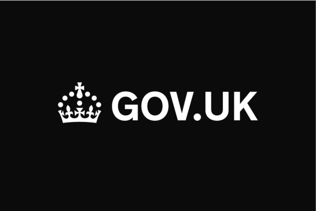 The GOV.UK logo on a black background with the new crown.