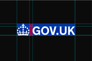 Graphic showing GOV.UK's logo with new crown and design lines showing spacing