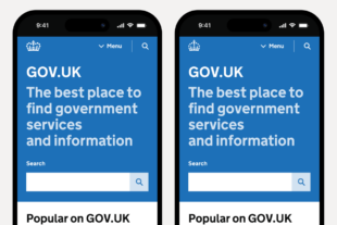 A graphic showing 2 mobile phones, both with the GOV.UK homepage on. On the left the old crown is shown in the top left hand corner, and on the right, the new crown is shown.
