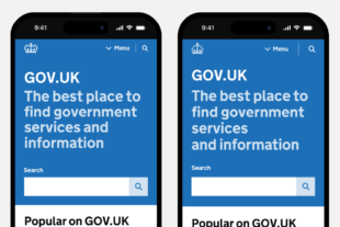 A graphic showing 2 mobile phones, both with the GOV.UK homepage on. On the left the old crown is shown in the top left hand corner, and on the right, the new crown is shown.