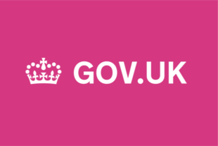 GOV.UK's logo and name in white text on a pink background