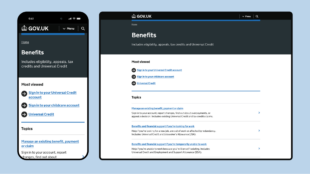 The 'benefits' topic page, displayed on a smartphone screen and a desktop screen. The new 'most viewed' section of 3 links can be seen at the top of the page.