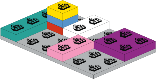 An illustration of colourful interlocking blocks with GOV.UK crown connectors on a grey base.