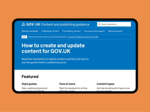 The GOV.UK Content and publishing guidance homepage.